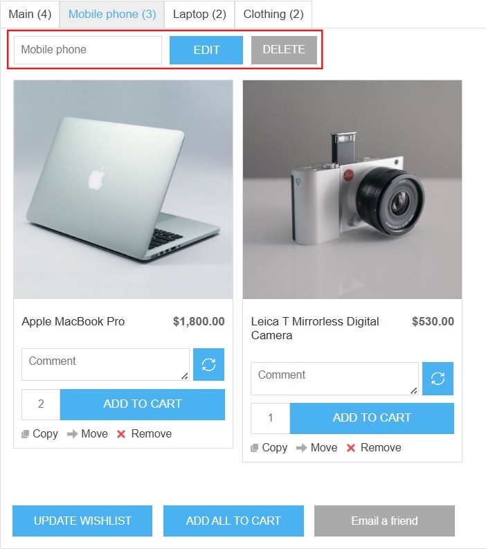 multiple wishlist page edit wishlist name